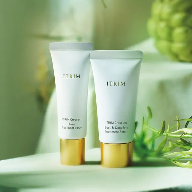 。ITRIM クレセント バスト＆デコ ルテ トリートメントセラム 30g ￥12,000　　。ITRIM クレ セント ニー トリートメントセラム 25g ￥10,000