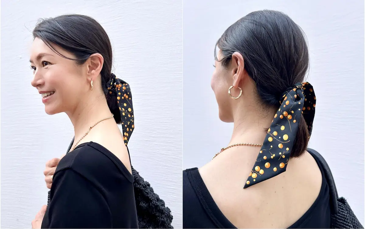 エクラ華組 根村麻里さん エルメス　スカーフ　ヘアアレンジ