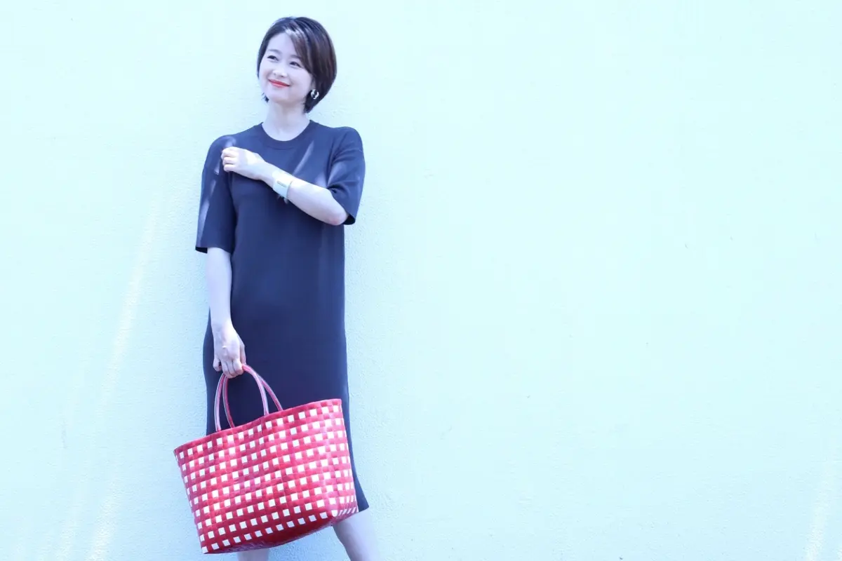 涼感サマーニットミディ丈ワンピースB