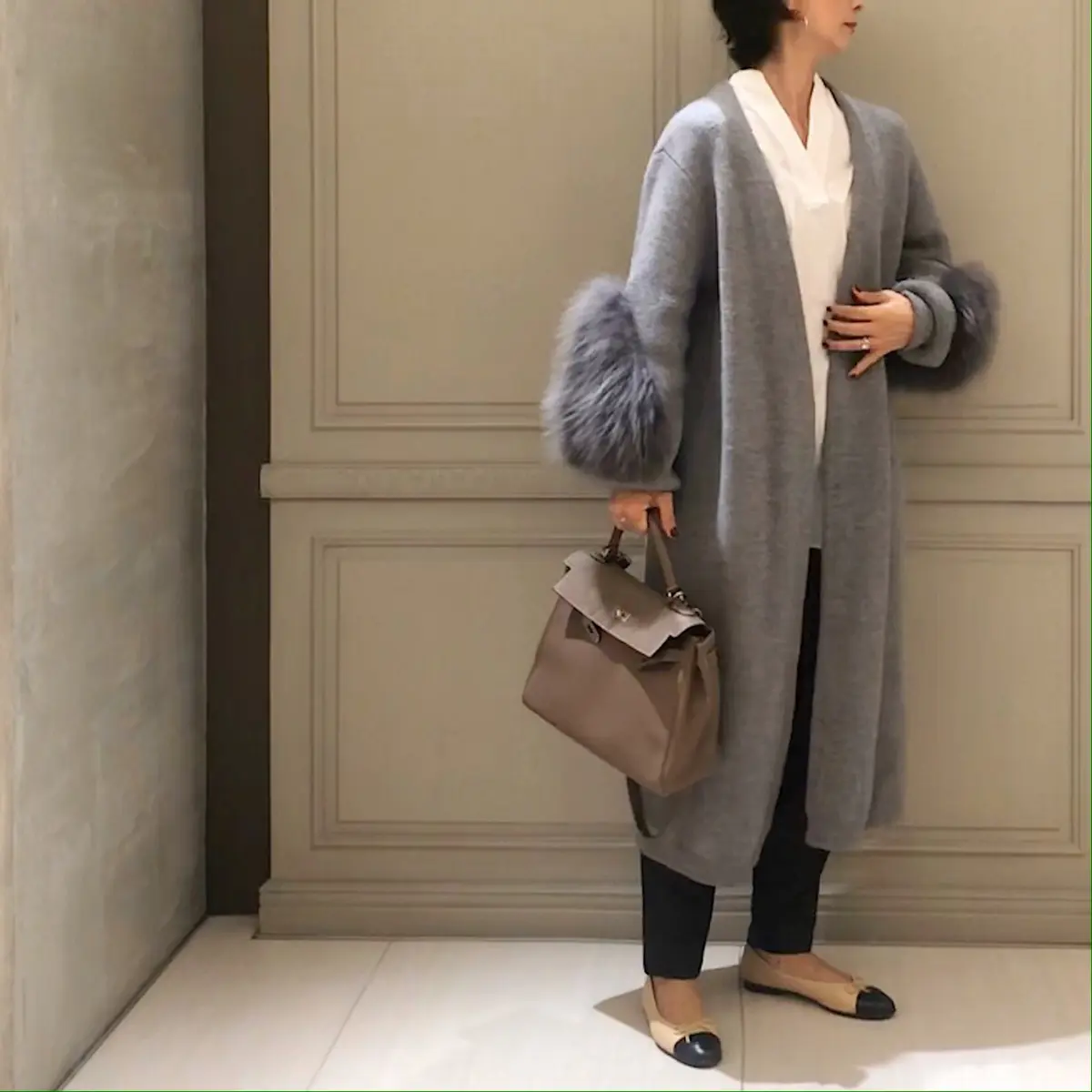 ラクして着映え　ファー付きニットコートの画像_3