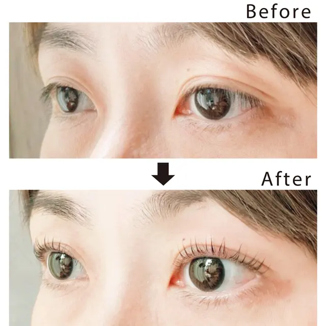 まつ毛パーマのビフォアとアフターをサイドから見た画像