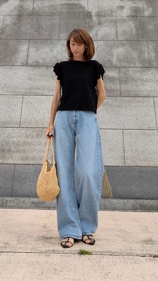 デニム　ビジュ付きデニム　ZARA