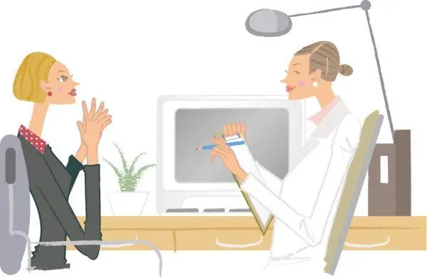 OurAge×Webエクラ　かかりつけ婦人科医に相談する女性イラスト