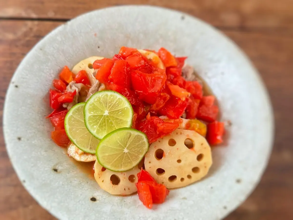 OurAge×Webエクラ　レンチンれんこん豚トマトレシピ