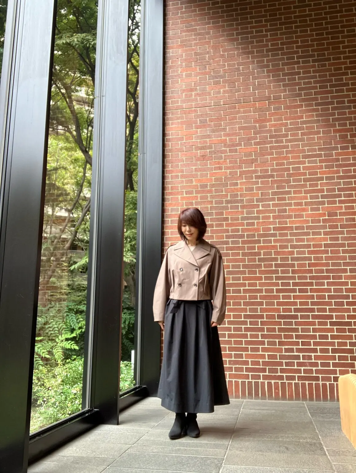 ショートトレンチコート by rokh  はおりもの　GU 50代秋服　 デニム　ブラックコーデ　パンツコーデ　ロングスカートコーデ　ワンピース　トレンチコート　カーキ色　カーキコーデ