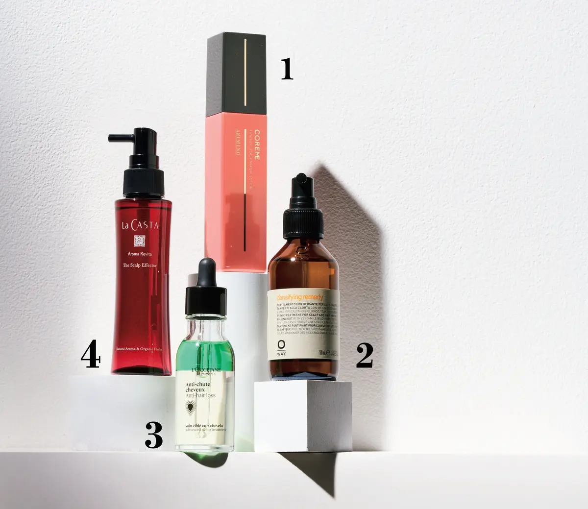 美髪のプロがリコメンドする頭皮美容液　アリミノ　コアミー スキャルプセラム ローション　アラミック　オーウェイ ヘアロスレメディ　ロクシタン　薬用 メディカル アンチヘアロスセラム　ラ・カスタ アロマ リヴァイタ ザ スキャルプエフェクター 100㎖（医薬部外品）　アルペンローゼ