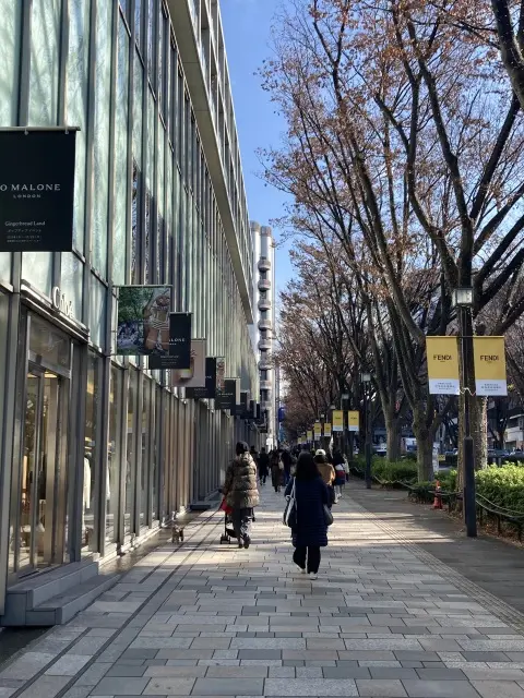 この先にはハイブランドショップがいっぱい。　ハリーウィンストン、サンローラン、ティファニー、セリーヌ、フェンディ、ロエベ