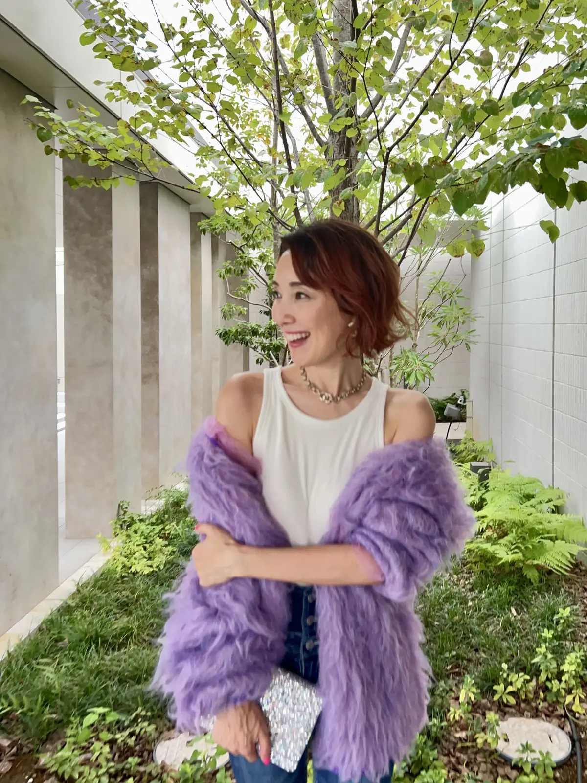 秋カラー💜ピンクのボブヘアにユニクロタンの画像_4