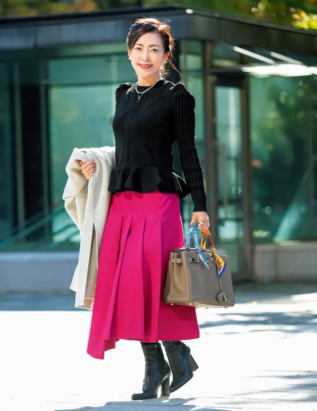 ディテールがきわだつ大人かわいいスタイルの宮原江里子さん