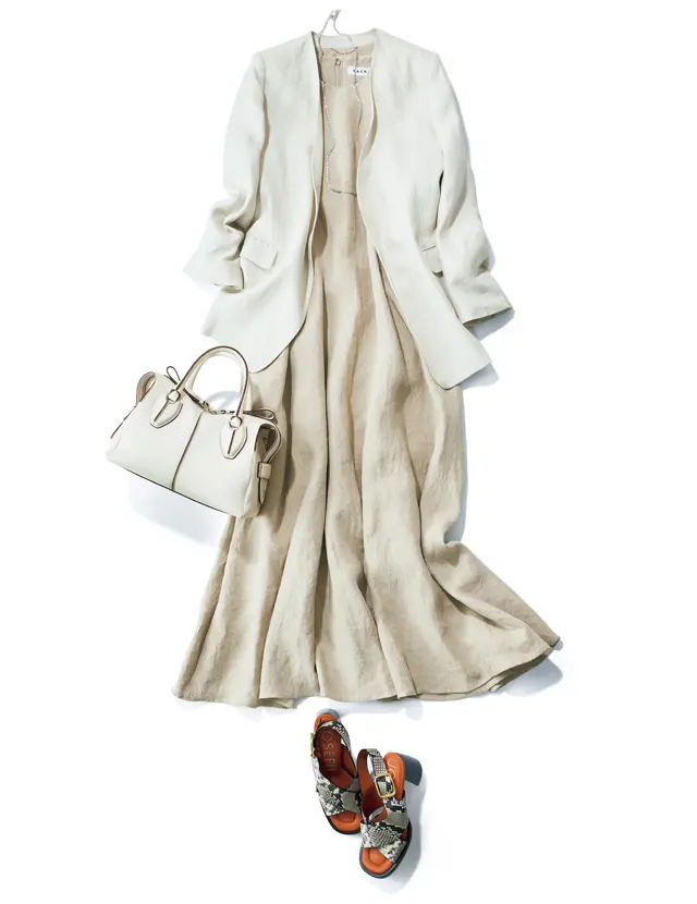 揺れワンピースときれいめジャケットでひときわエレガント