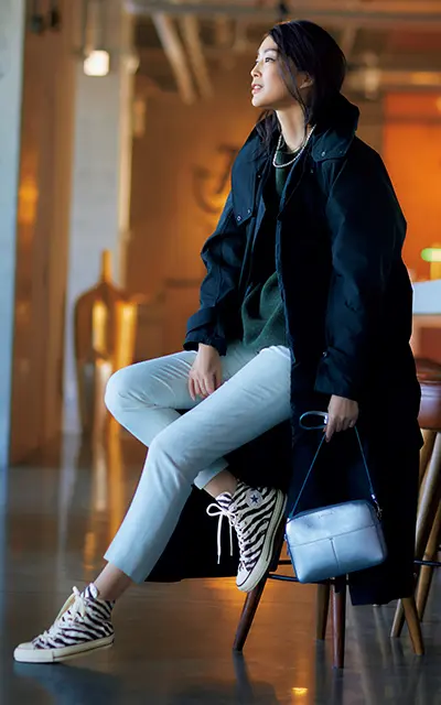 ゼブラ柄のハイカットスニーカーコーデのゆうき