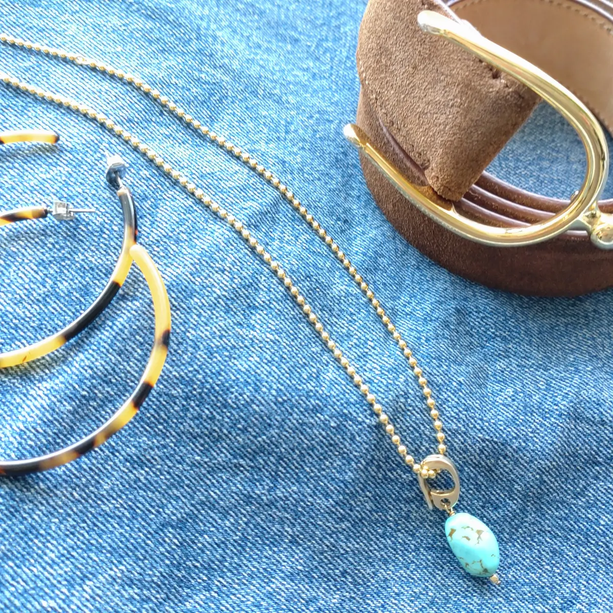 ターコイズ　べっ甲風ピアス　