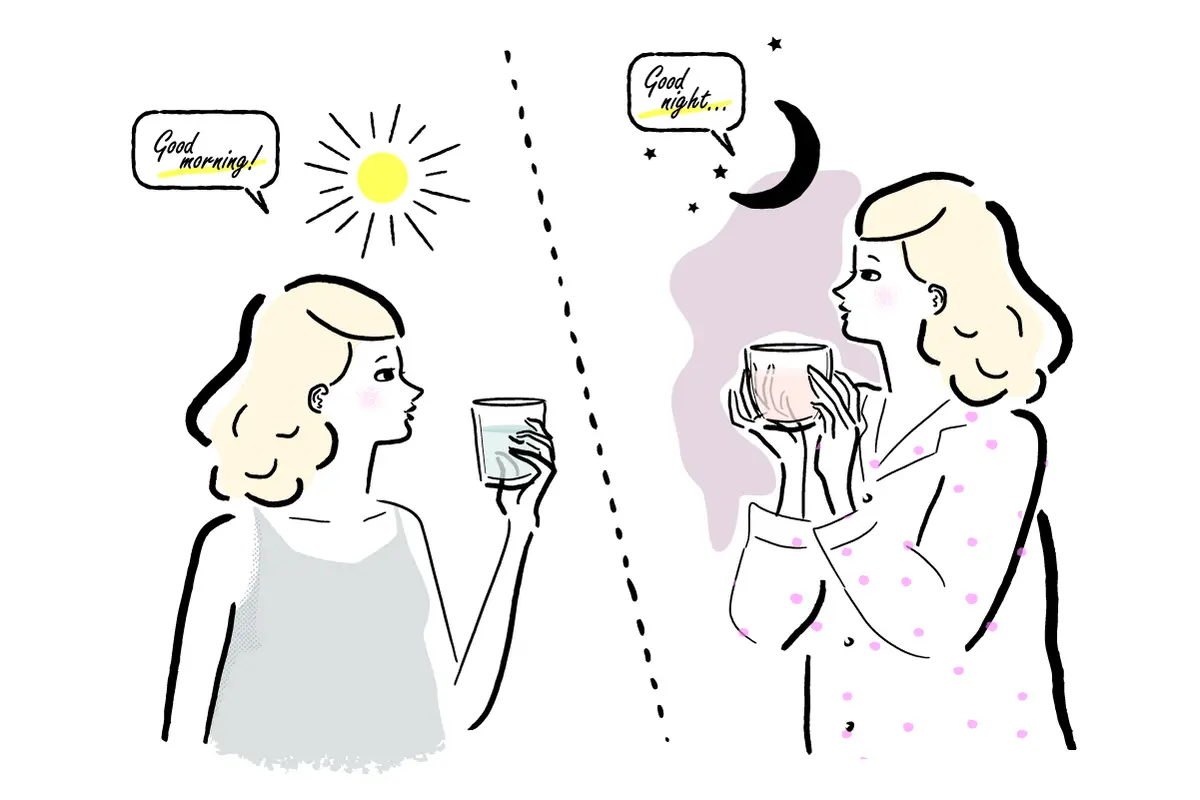 OurAge×Webエクラ　白湯　いつ飲むのが効果的？　イメージイラスト　きくちりえ