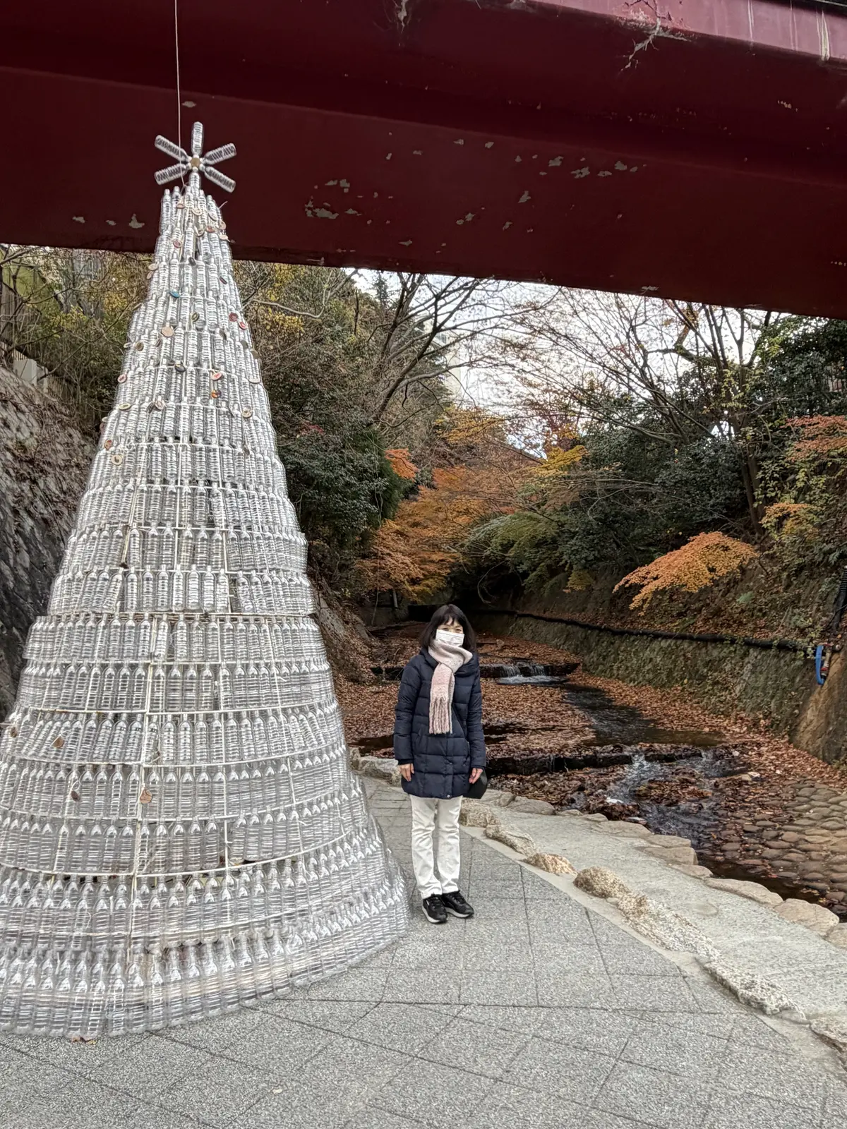 親水公園に飾られた白いクリスマスツリー