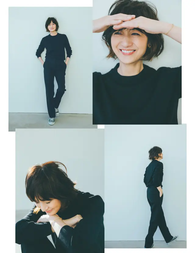 ジルサンダーのニットパンツを着こなす富岡佳子さん