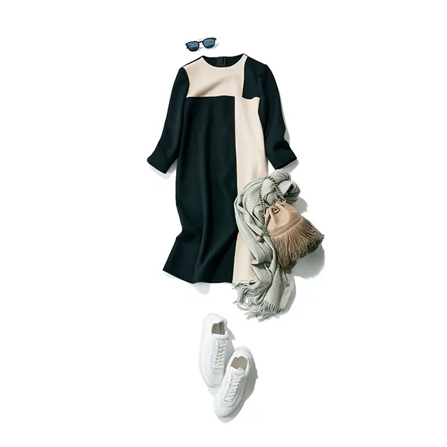  ドライブには、着心地のよい大胆配色のワンピースで決まり