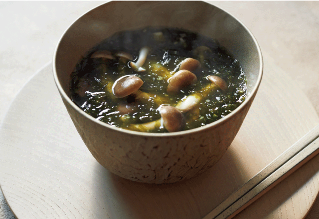 しめじとあおさの塩麴スープ