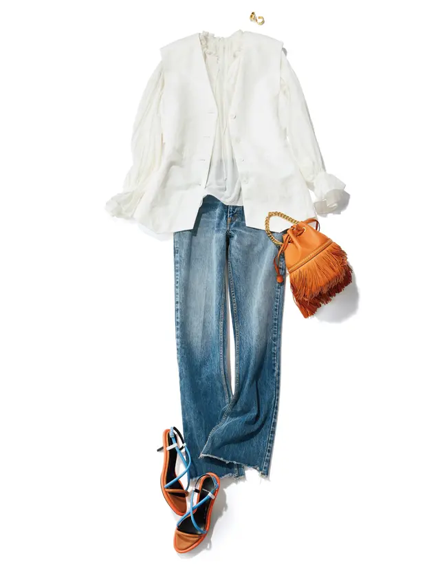 イウエン マトフのジレを主役にしたコーデ