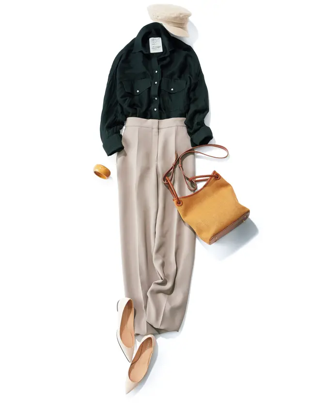 カジュアルなリネンシャツが とろみパンツで上品スタイルに