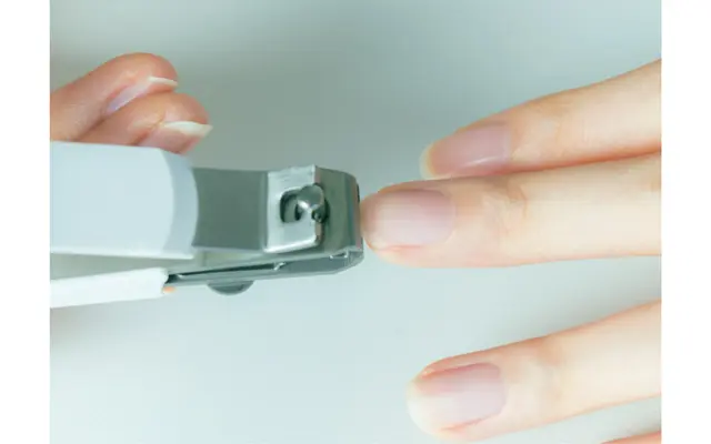 最後に真ん中を少しずつカット。爪の白い部分の長さは、すべて約1ミリにそろえる。