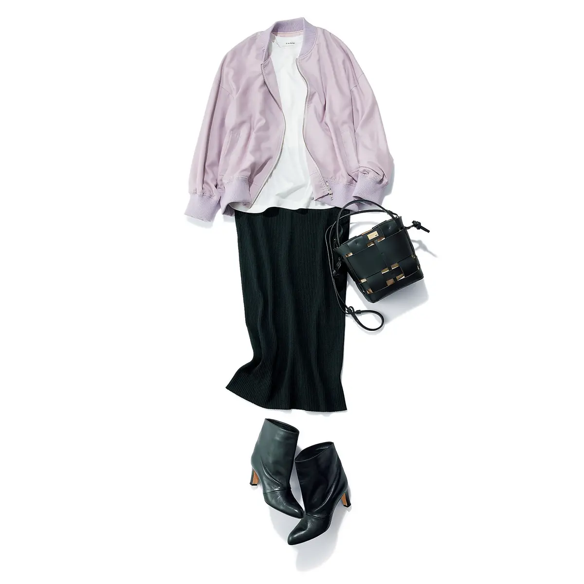 E by éclat MA-1風ブルゾン、リブニットIラインスカート