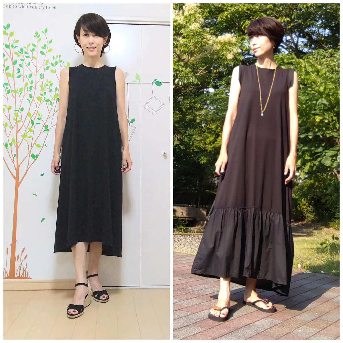 黒コーデ　ワンピース　　綿　ティア－ドワンピ－ス