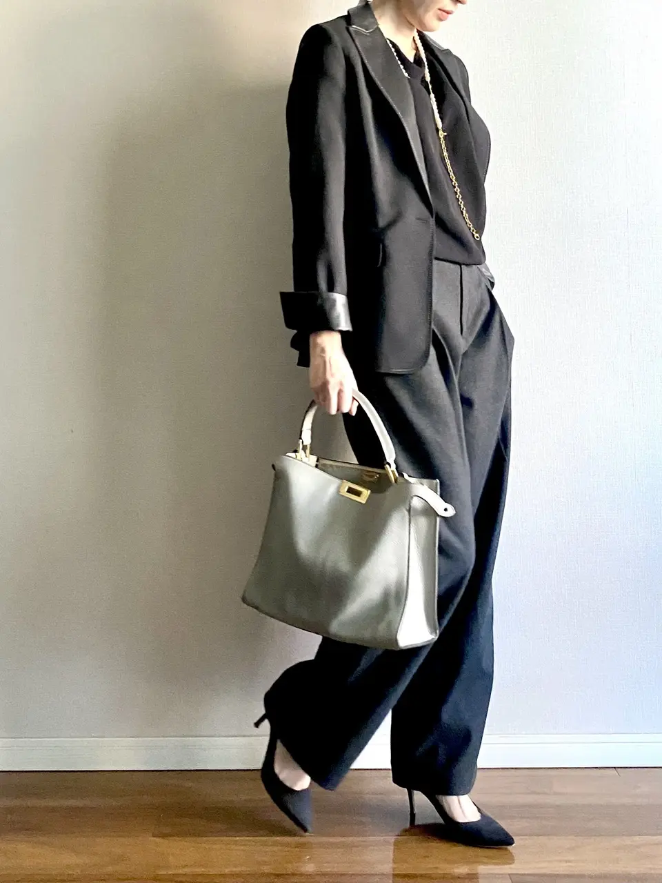 ブラッシュドジャージータックワイドパンツ コーデ⑤