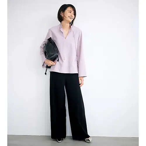 E by eclat バンドカラーキーネックシャツ ￥17,600