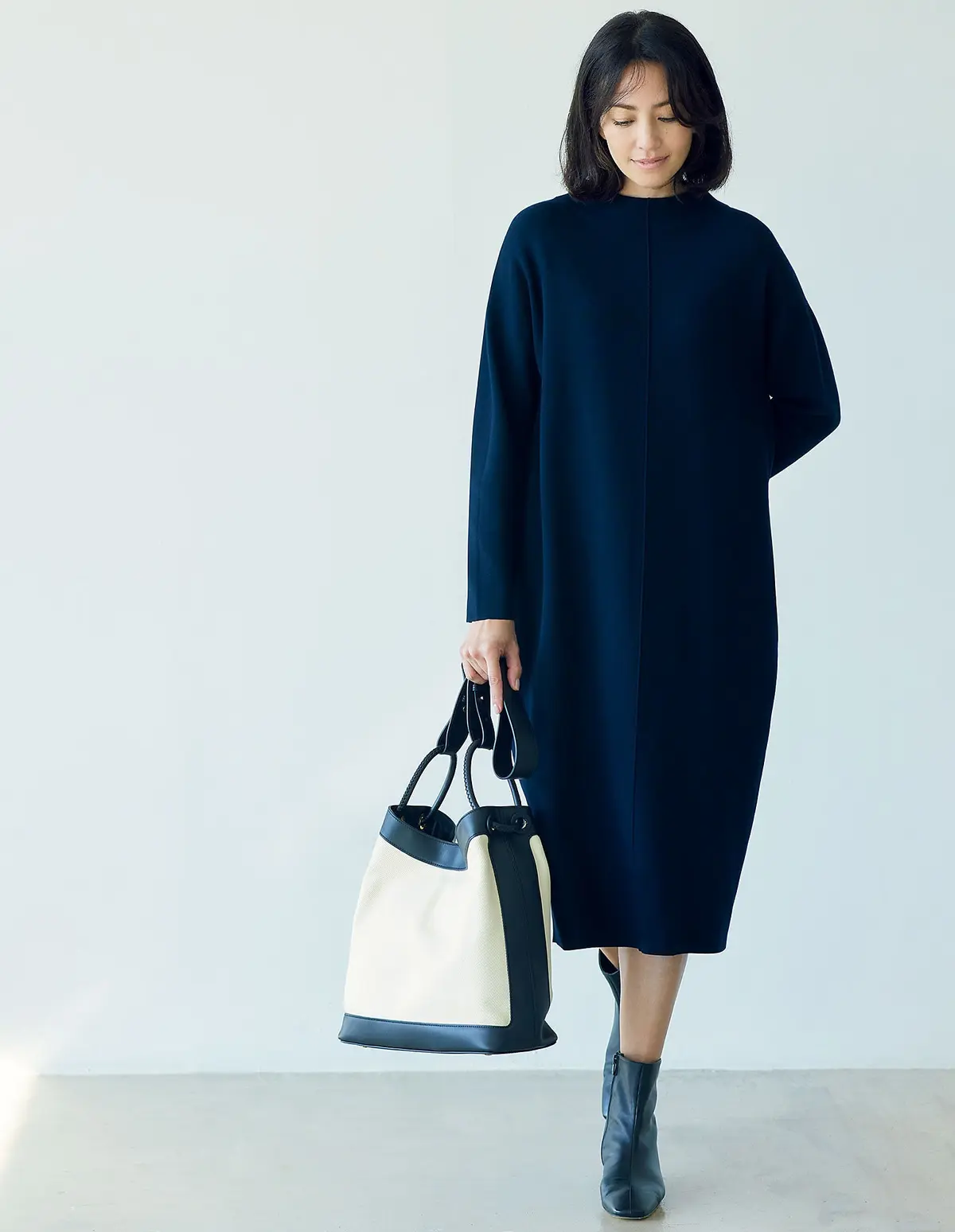 E by éclat モックネックコクーンニットワンピース