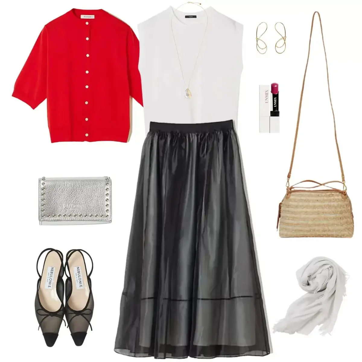 シアーなスカートで涼感溢れる洗練された夏のフレンチコーデ