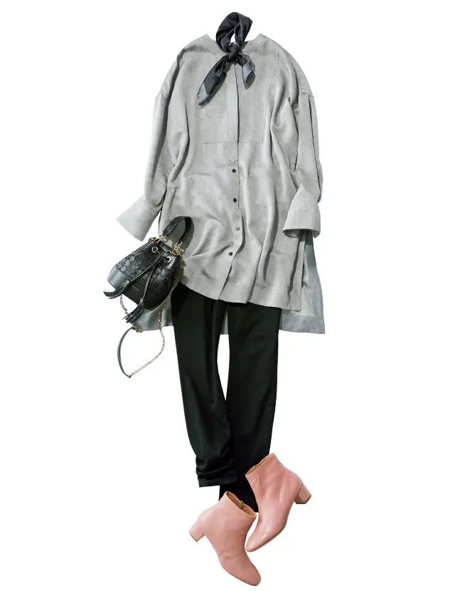 スリット入りシャツで腰まわりをカムフラージュ