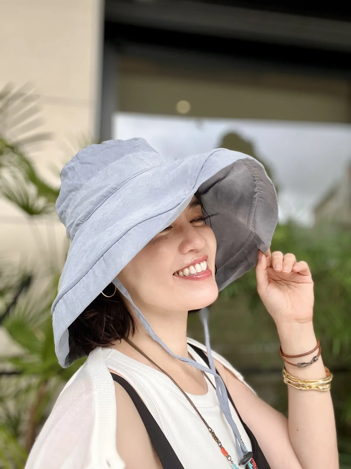 エクラ華組水口宜子　帽子　帽子コーデ　マージュール帽子　ビッグバケットハット