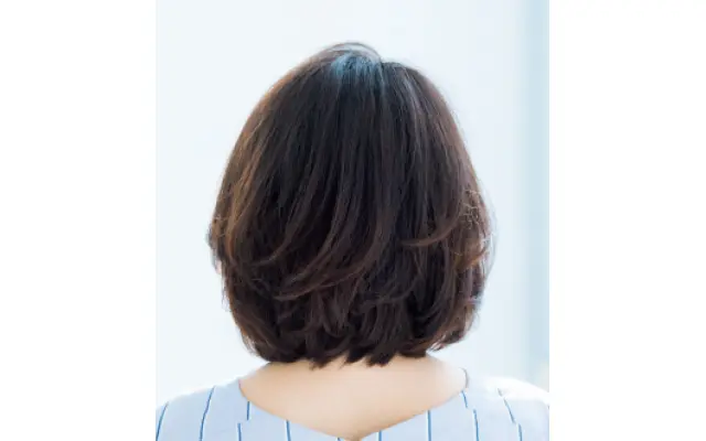 部分的にひし形ラインを活用した優雅さのある引き上げボブスタイルのバック