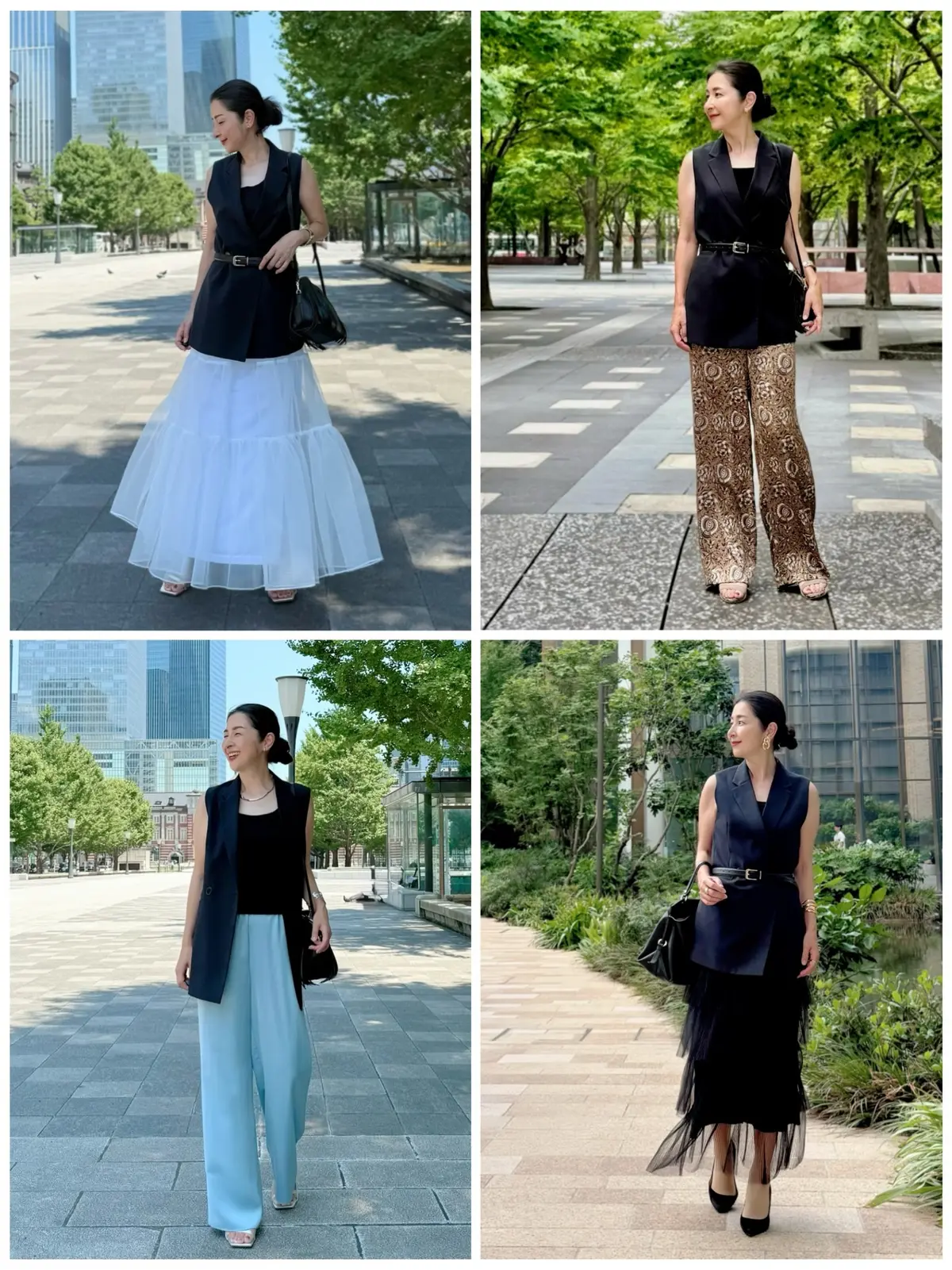 GU 黒ジレ　４つのコーディネート　アラフィフ　50代　ジレコーデ