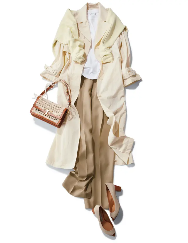 イエロー×キャメルのリッチ配色コーデ