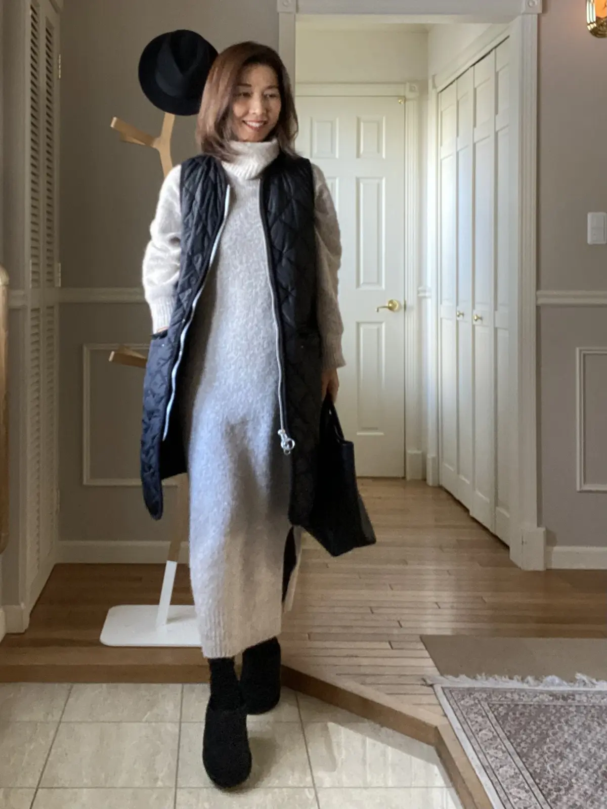 冬の暖かニットワンピースコーデの画像_2