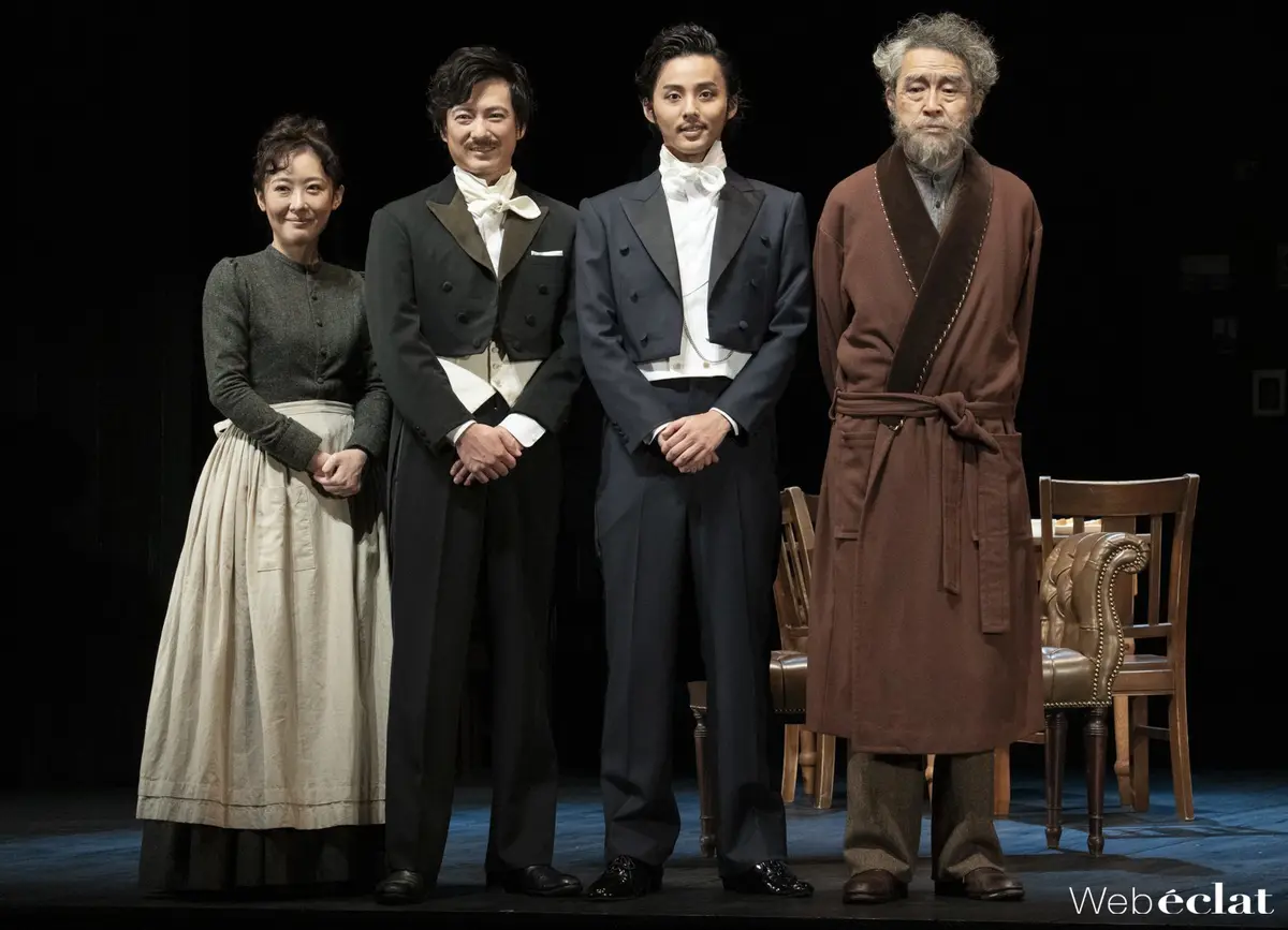 ＜右から＞浅野和之、藤ヶ谷太輔、忍成修吾、前田亜季　「野鴨-Vidanden-」記者会見より（C）集英社