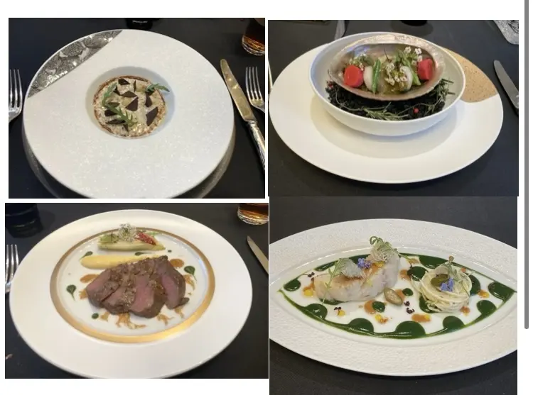 コースのメイン　お肉とクエ　鮑　トリュフのリゾット