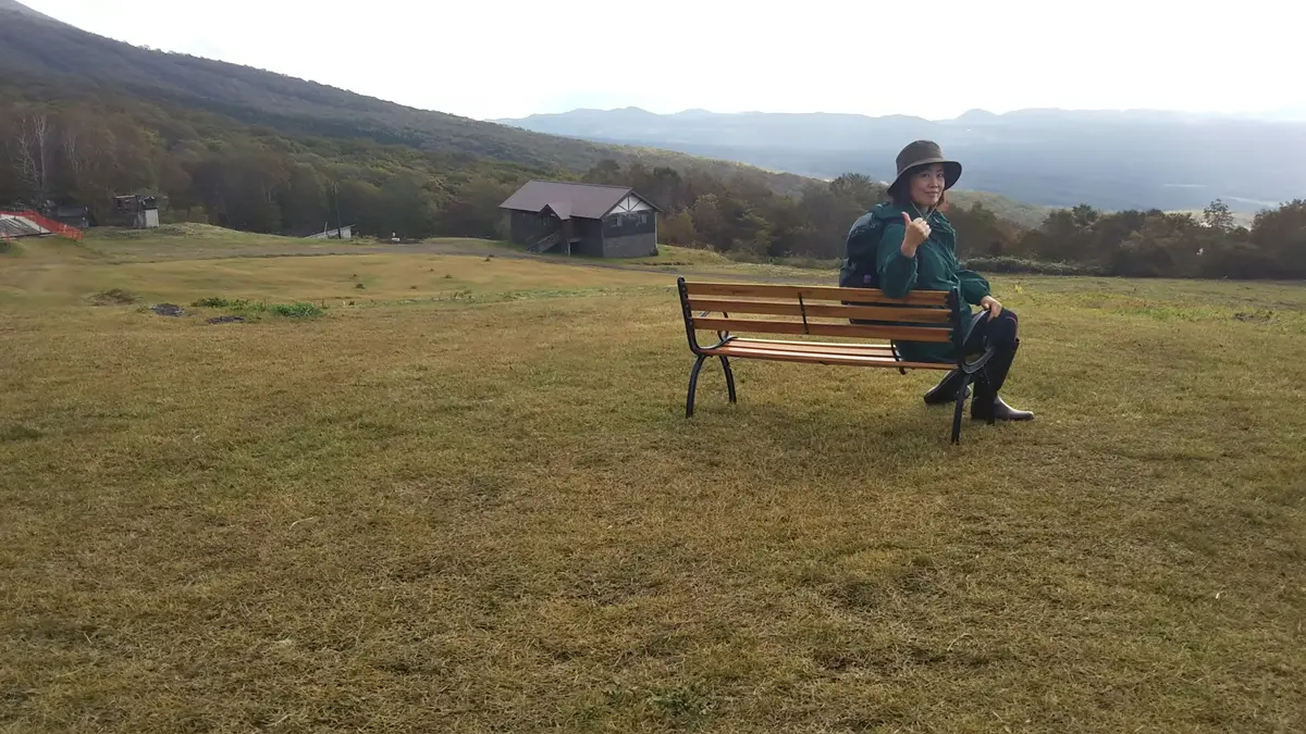 第１リフト終点『天空のベンチ』で記念撮影?