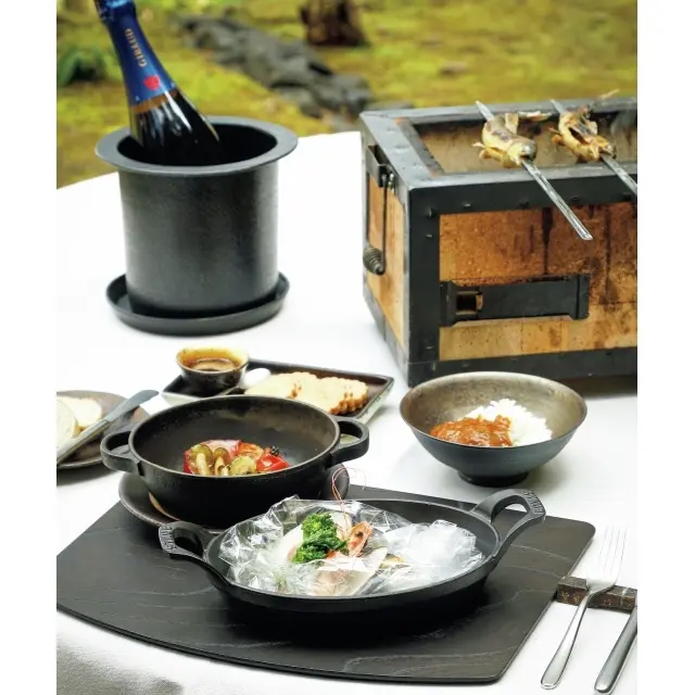 七輪に鮎もセット