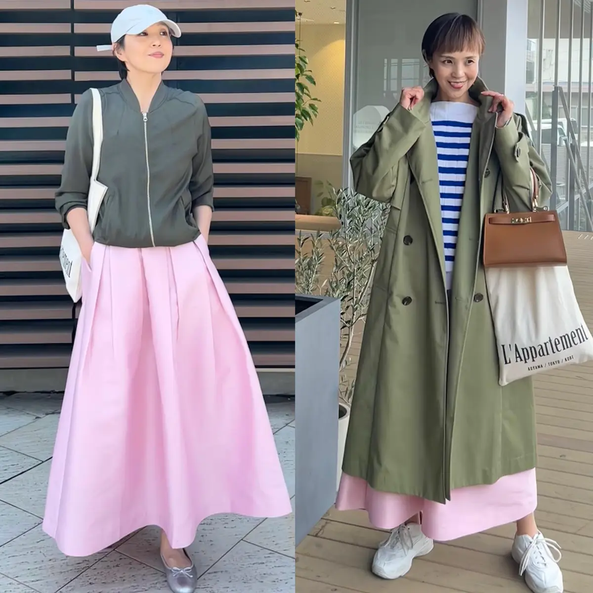 ピンク×カーキでお花見コーデの画像_2