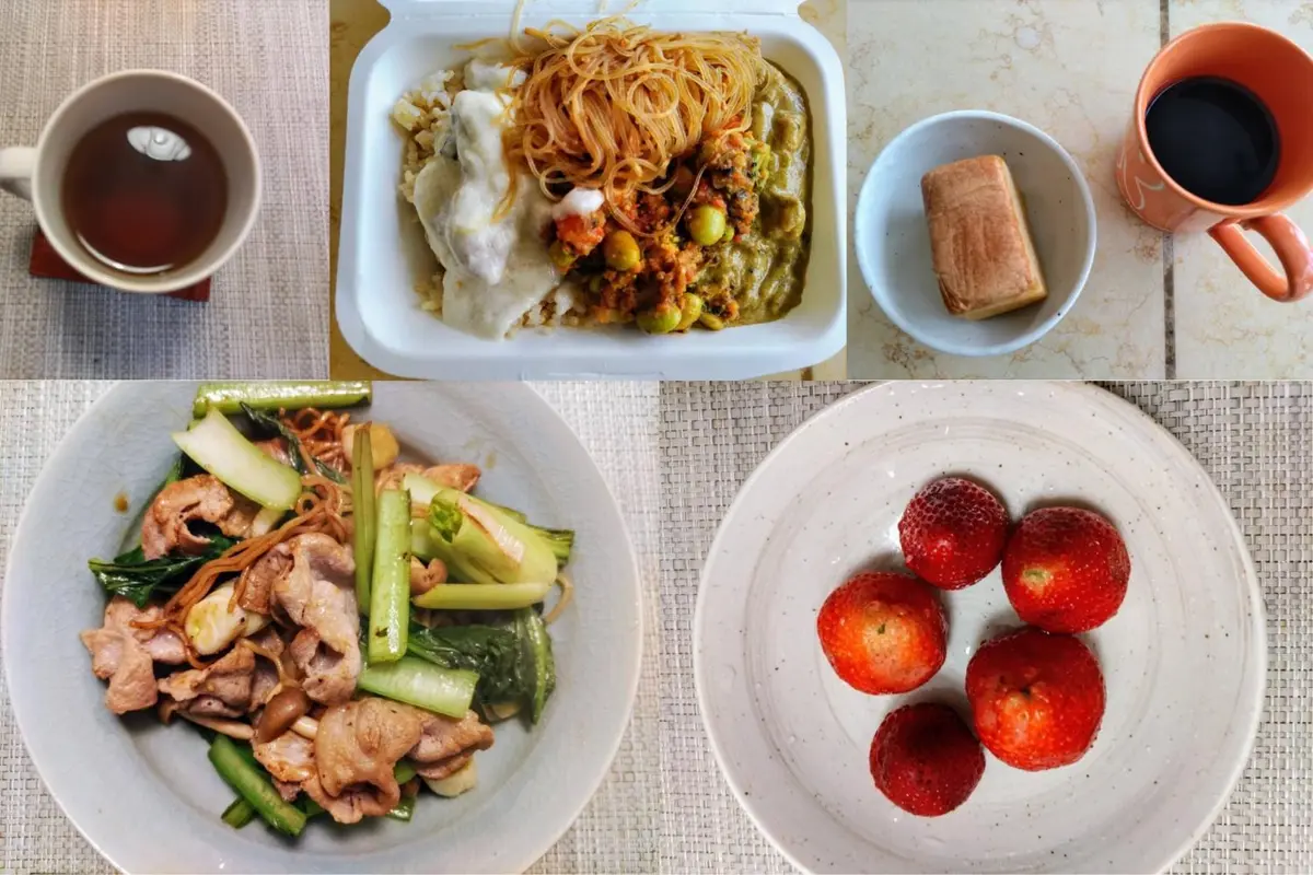 OurAge×Webエクラ　朝：ハーブティーのみ 昼食：キッチンカーのエスニックランチ 間食：コーヒーと台湾カステラ 夕食：ソース焼きそば、いちご