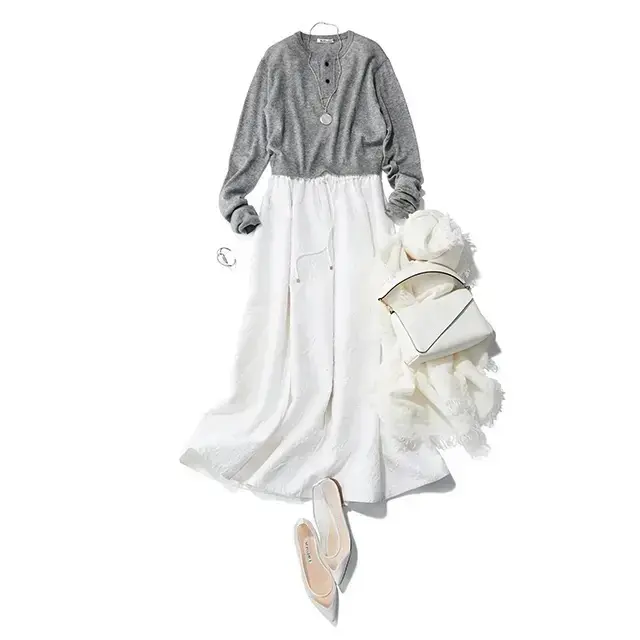 グレー×白の洗練配色を優美なAラインで格調高く