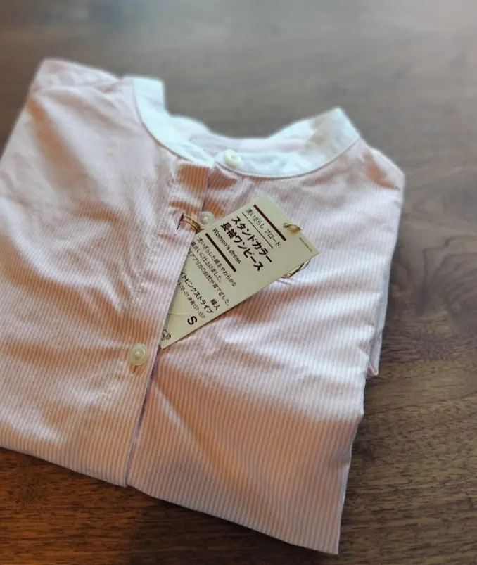 無印良品　洗いざらしブロード　スタンドカラー長袖ワンピース