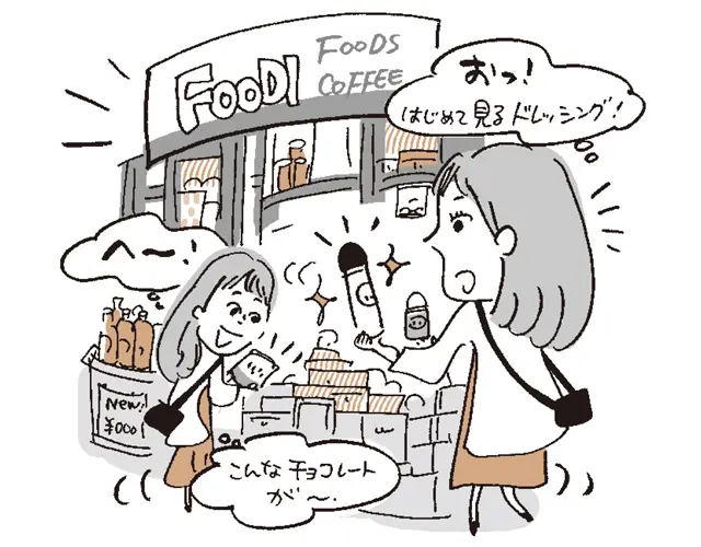「KALDI」など、めずらしいものを 陳列している店に行って、めずらしい 商品をひたすら眺めて驚き続ける。