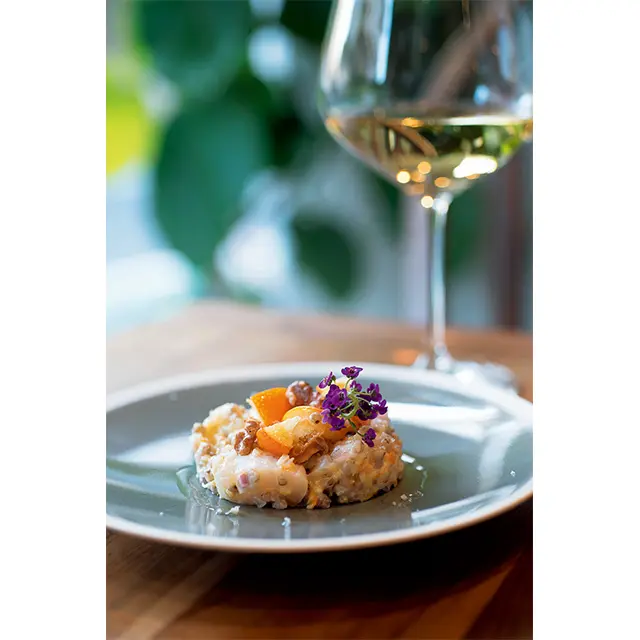 「帆立貝とそばの実 金柑添え」￥1,500