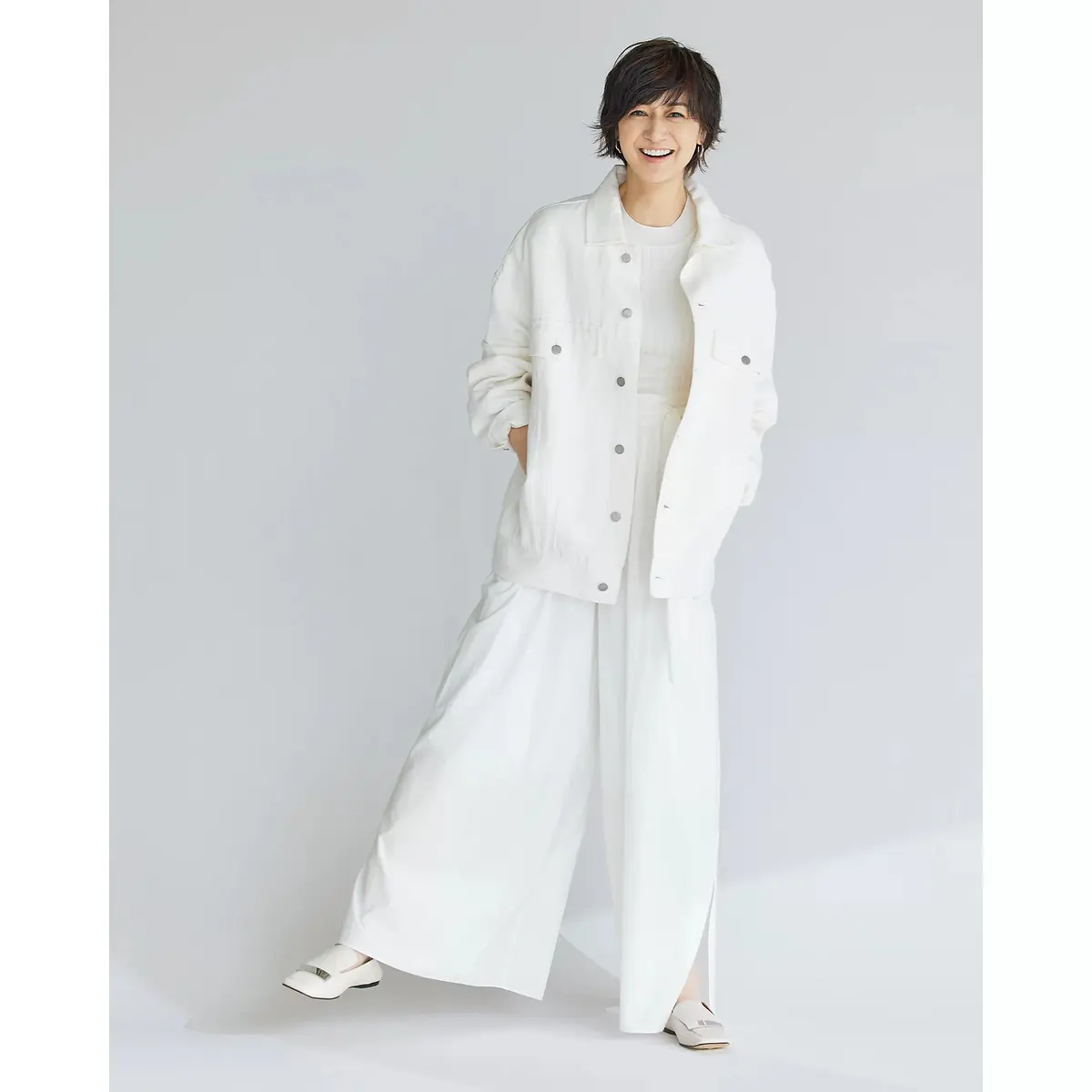 HAVEL studio デニムジャケット、シルクリブプルオーバー HAVEL studio×éclat タックボリュームパンツ