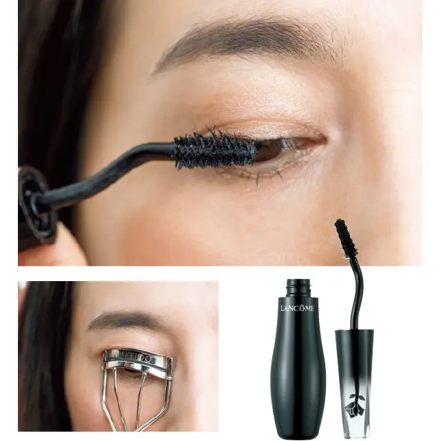 目じりに黒マスカラを重ね塗りして