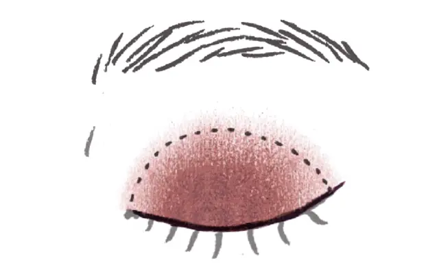 上まぶたは赤茶シャドウとボルドーラインでシンプルに