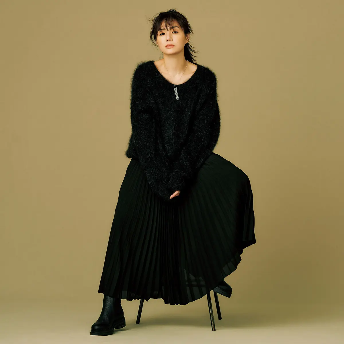 loin. モヘアセーター、プリーツスカート